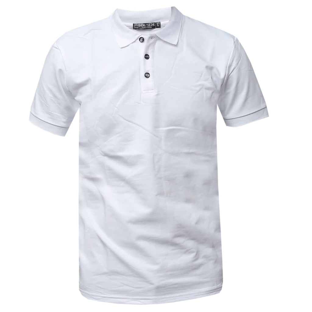 Short-sleeve polo shirt with a black-buttoned