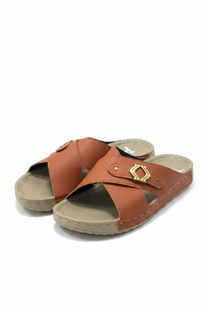 Brown cross-strap sandals