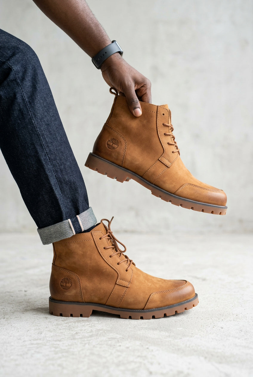 Brown leather lace-up casual boots