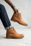Brown leather lace-up casual boots