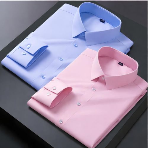 2 Pack Of Men's Cotton Office Shirts Long Sleeve - Blue & Pink