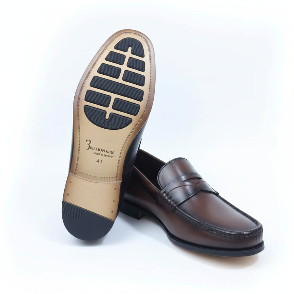 John White men's brown leather penny loafers