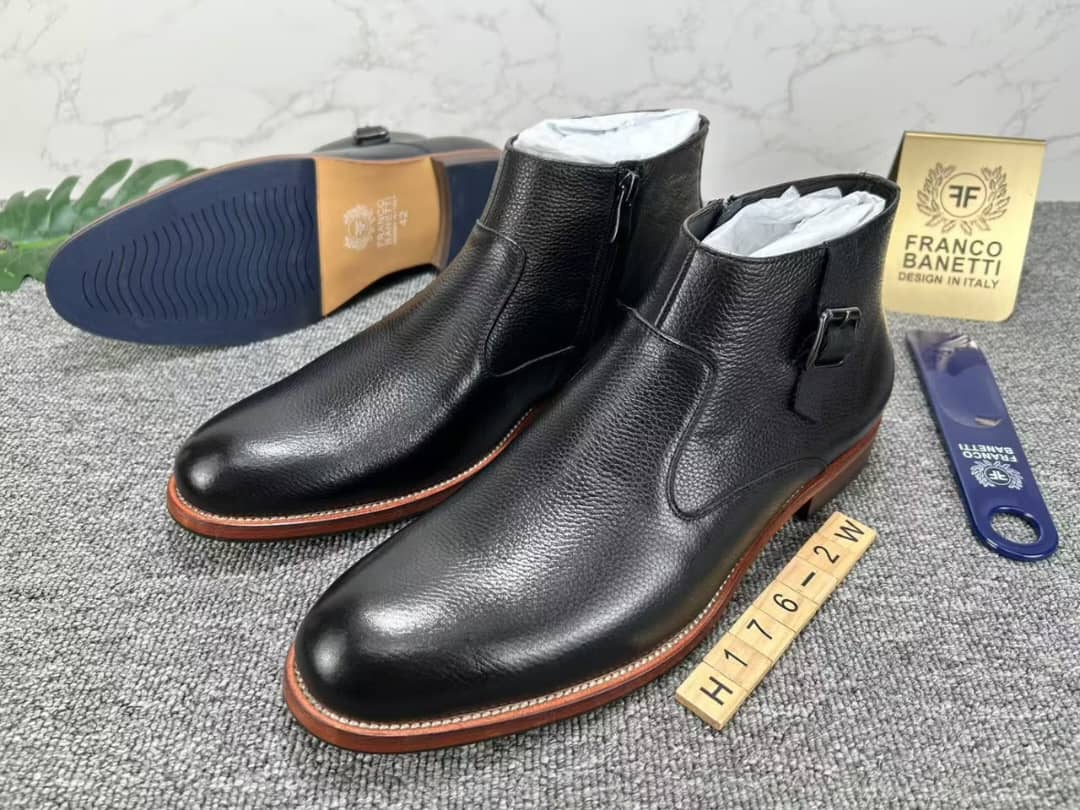 Black textured leather side-zip ankle boot