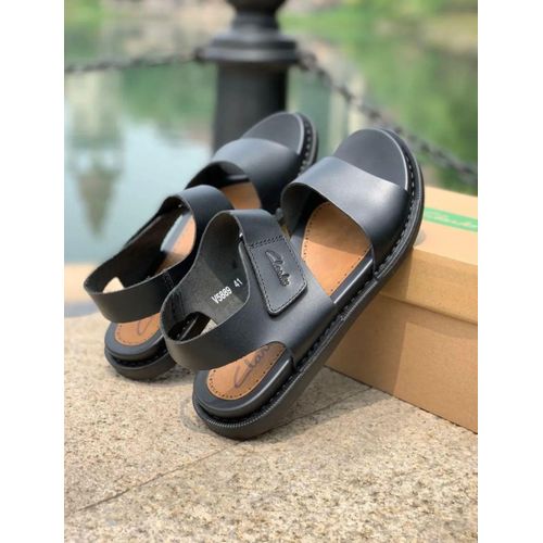 Classic black leather men's sandals