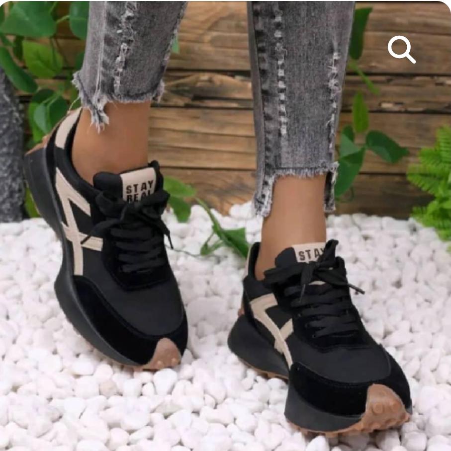Black and beige chunky sneakers