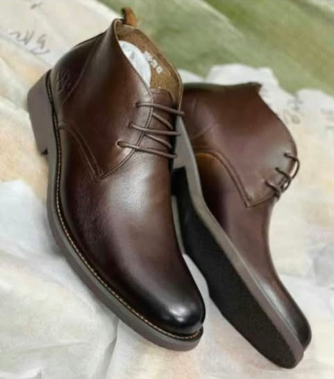 Brown leather lace-up ankle boots