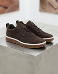 Dark brown Timberland low-top casual leather sneakers