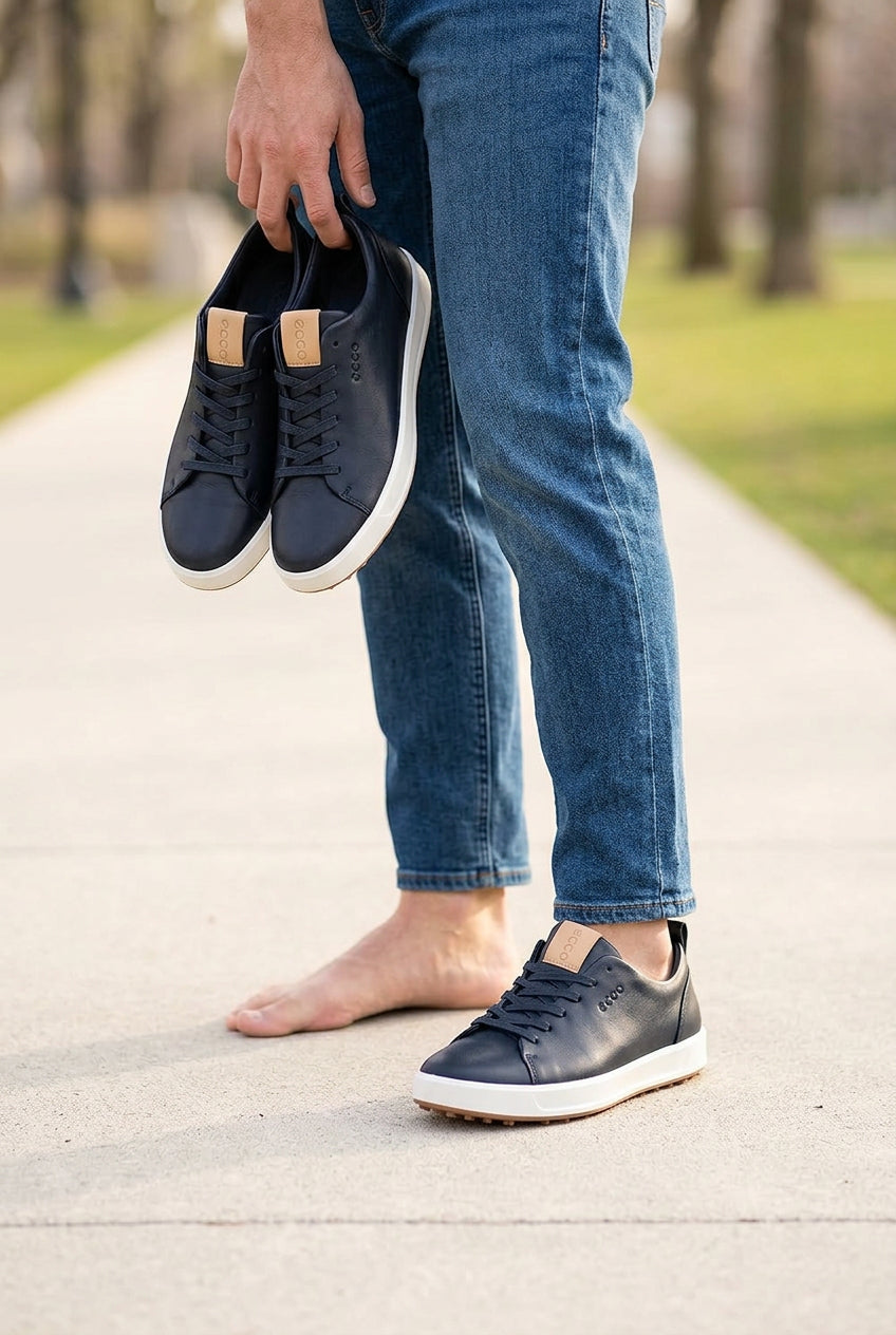 Dark navy blue and white ECCO smart casual leather sneakers