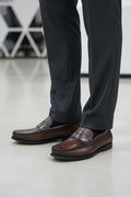 John White men's brown leather penny loafers