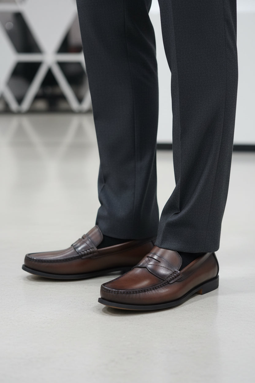 John White men's brown leather penny loafers