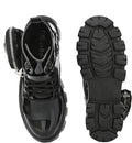 black patent leather ankle boots