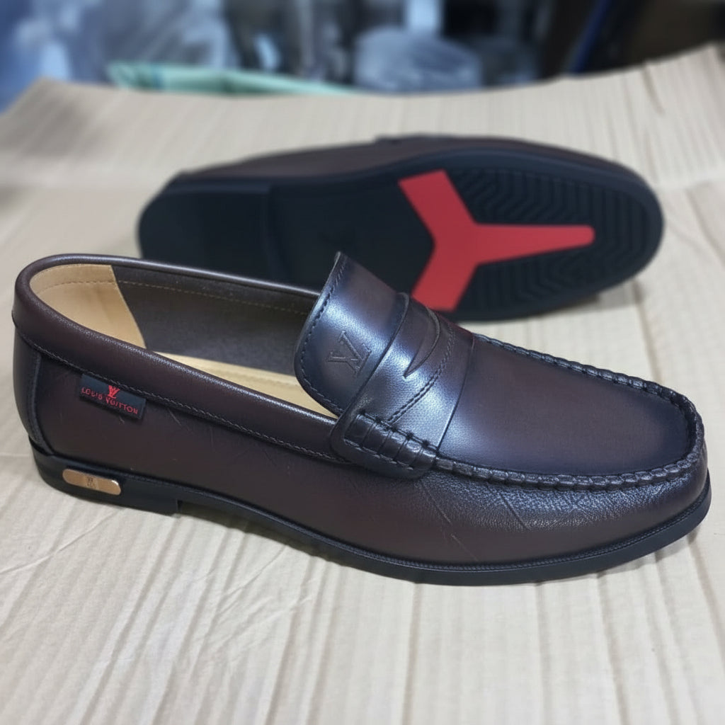 Dark brown leather Louis Vuitton penny loafer