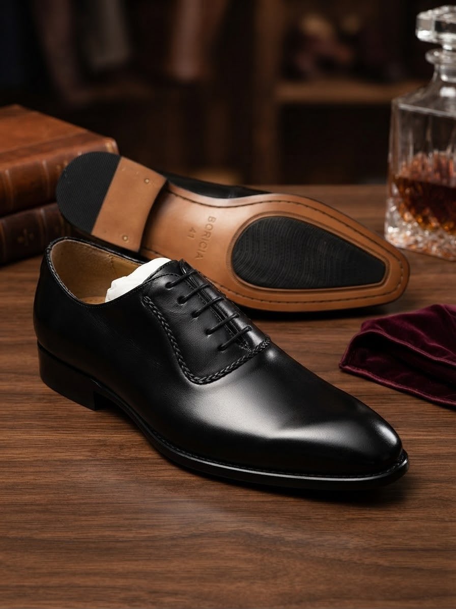 Black leather Oxford dress shoes