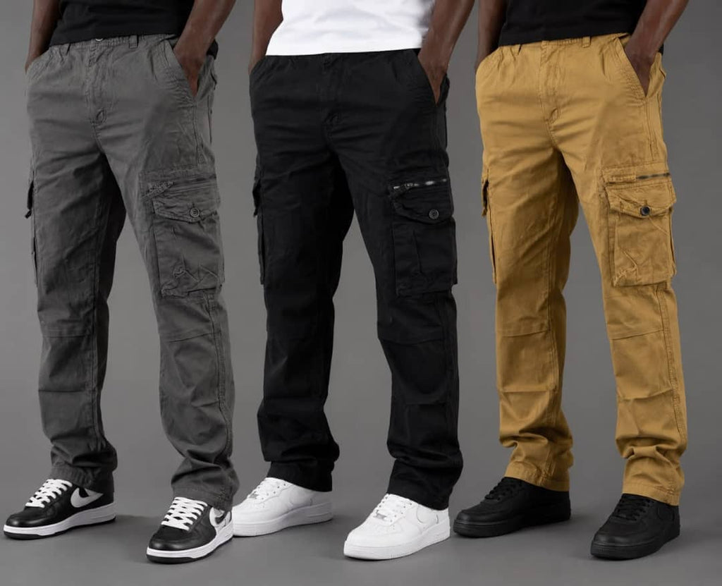 Men's casual multi-pocket cotton cargo trousers