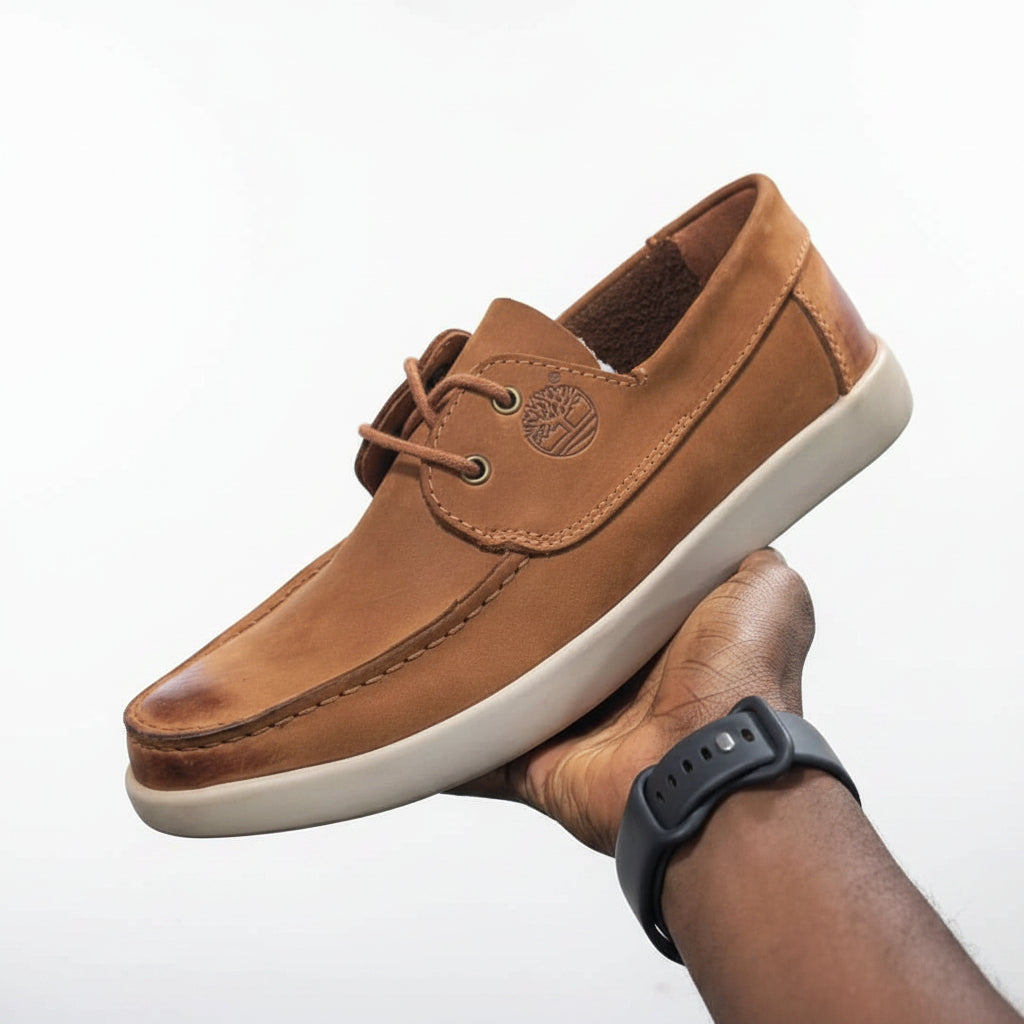 Brown Timberland smart casual moc-toe leather shoes