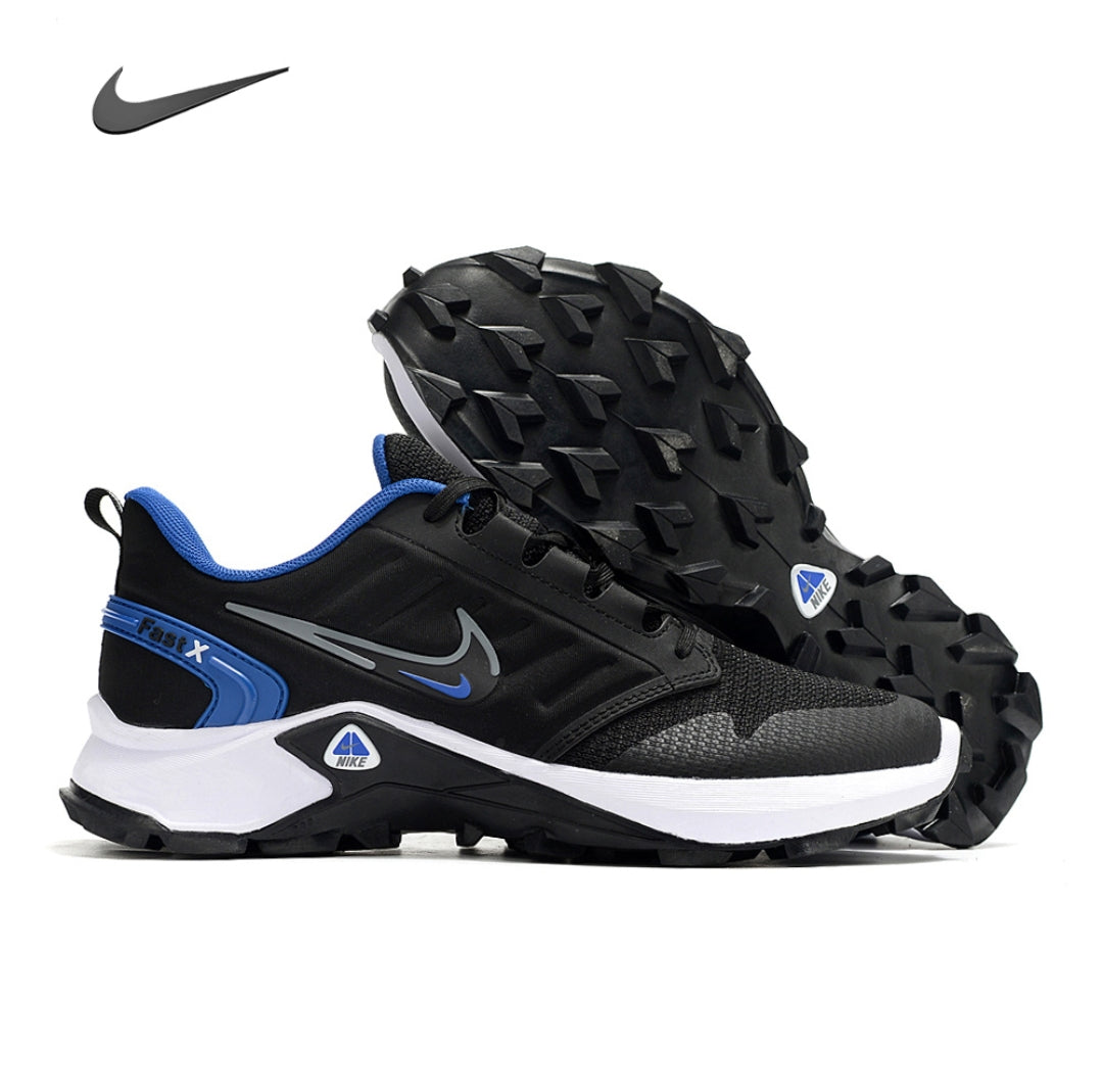 Black and blue Nike Fast X athletic sneakers