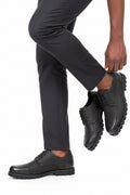 Black rugged low-cut leather lace-up shoe