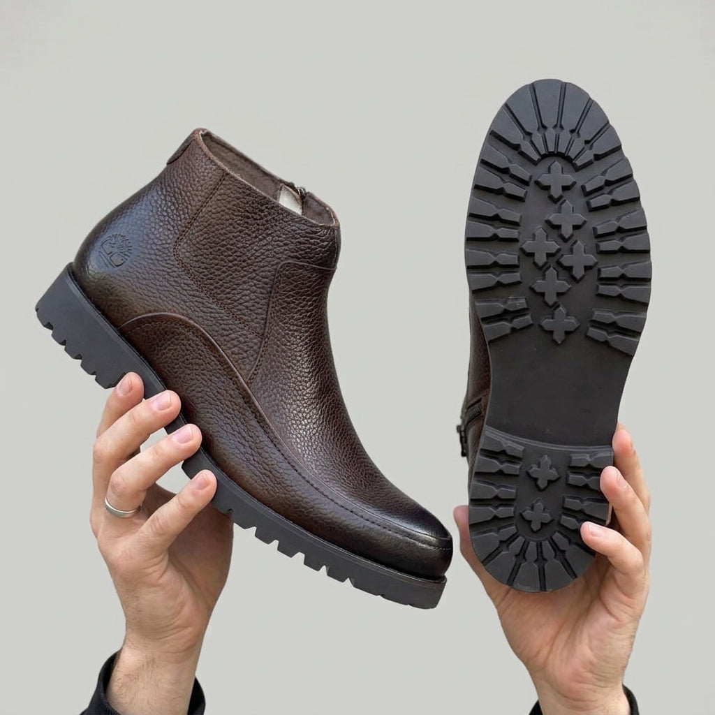 Brown leather men's ankle boots