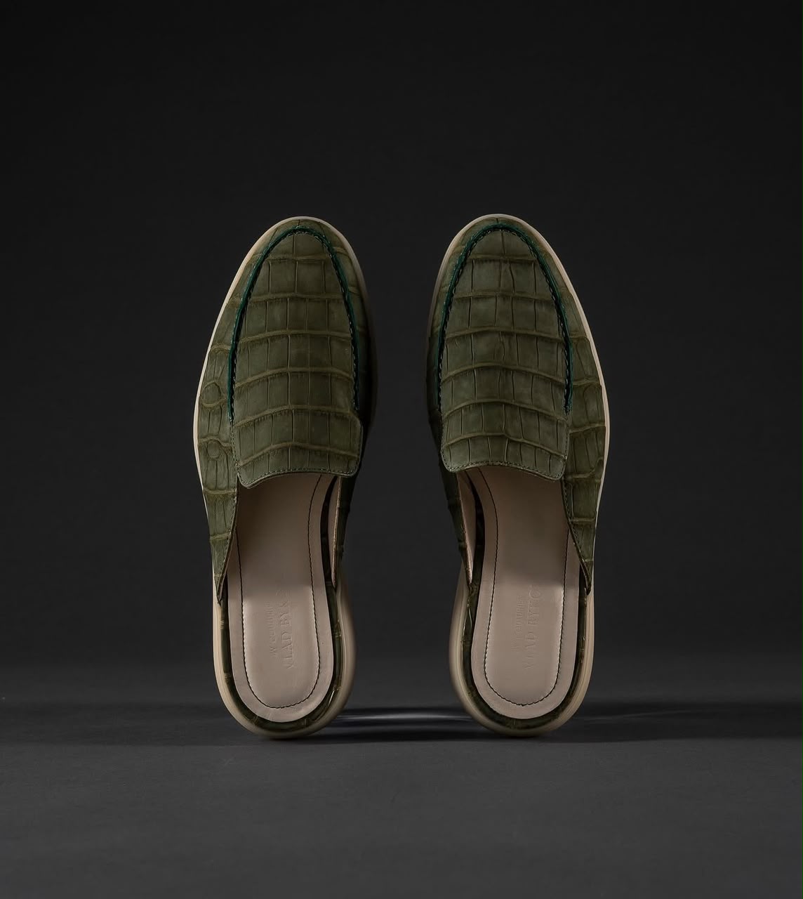 Khaki Nubuck Crocodile Mules