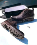 Dark brown pebbled-leather lace-up ankle boots