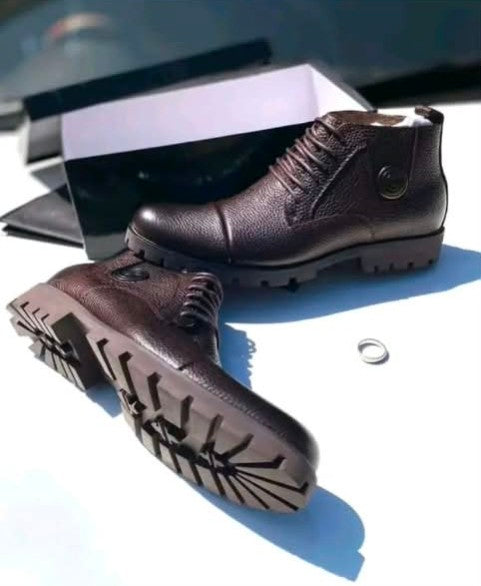 Dark brown pebbled-leather lace-up ankle boots
