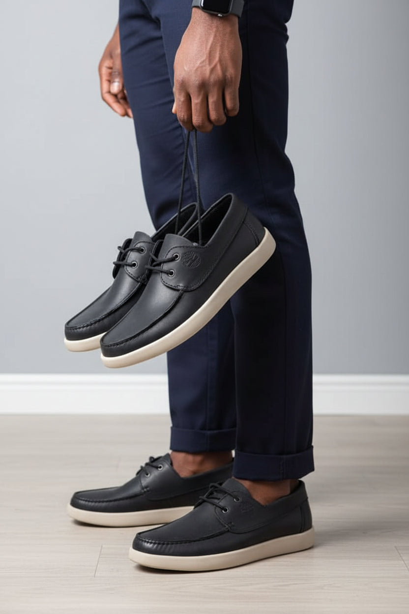 Black leather Timberland casual moccasin shoe