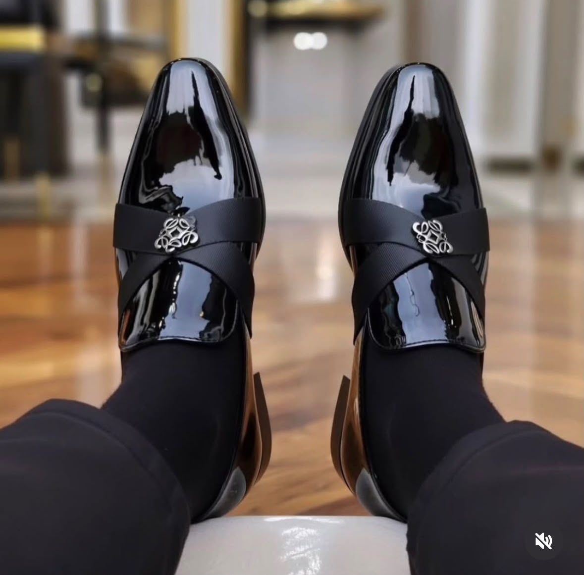 Glossy black patent leather men's dress loafer