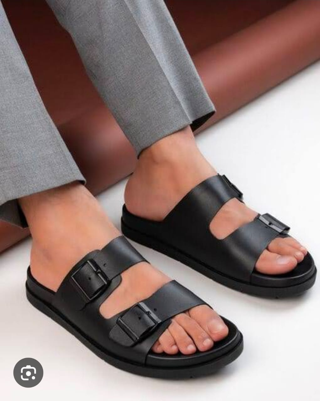 Black double-strap slide sandal