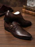Brown textured single monk strap dress shoes