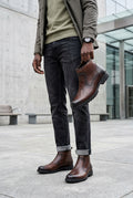 Brown leather side-zip ankle boots