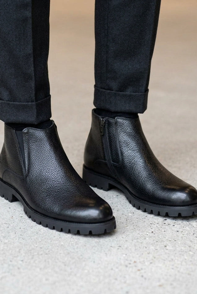 Black leather Chelsea ankle boots