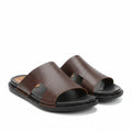Brown textured leather slip-on sandals