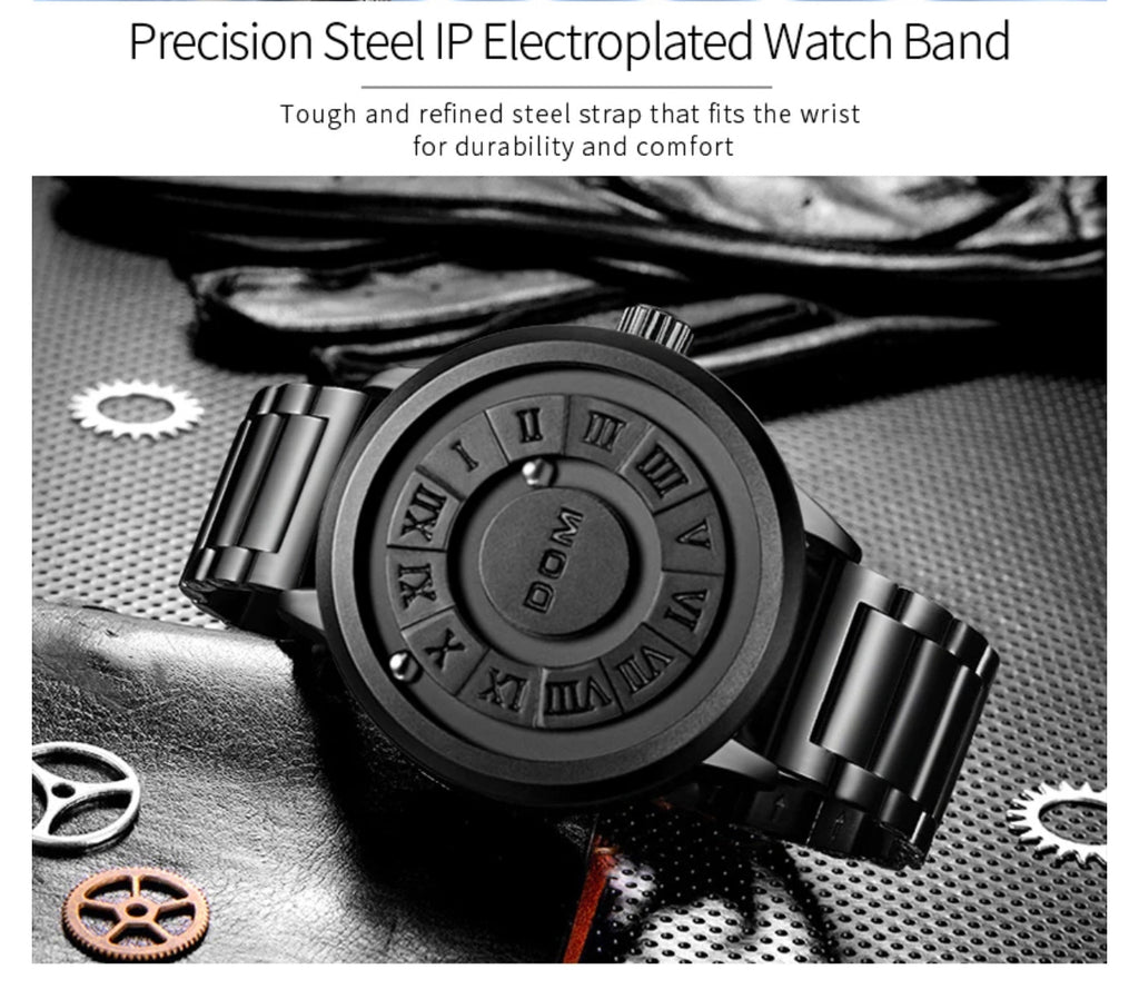 DOM men’s magnetic rolling pointer wristwatch