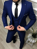 Royal blue three-piece slim-fit suit