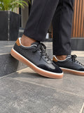Black leather and suede low-top casual sneakers
