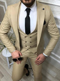 Stylish beige three-piece slim-fit suit