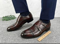 Dark brown leather double monk strap dress shoes