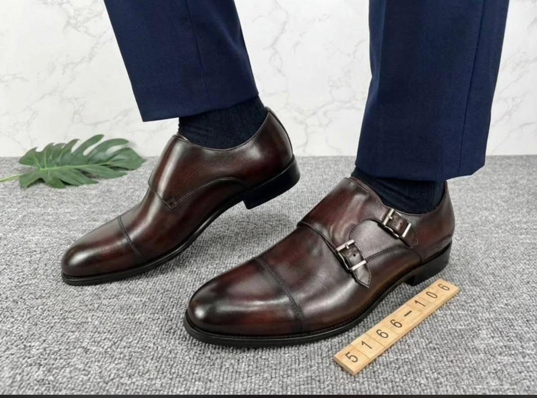 Dark brown leather double monk strap dress shoes