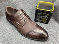Brown textured leather cap-toe Oxford dress shoes