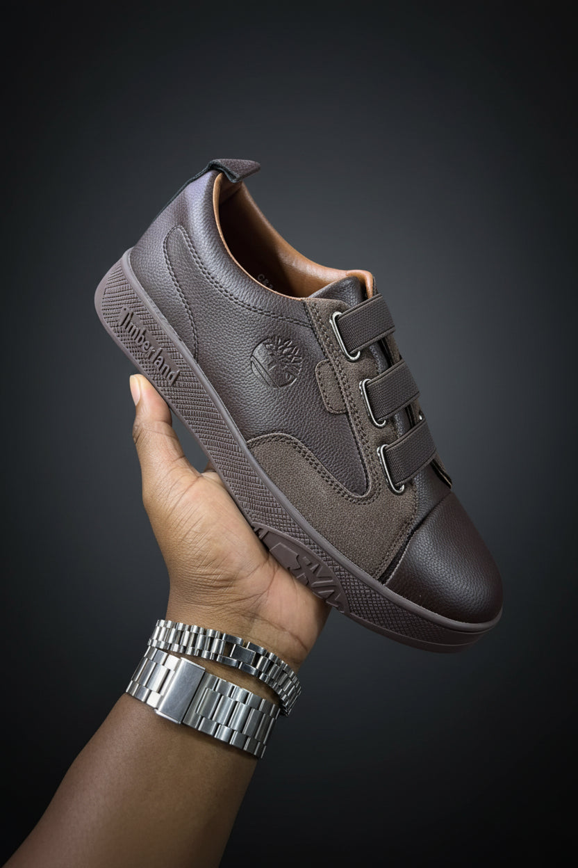 Brown Timberland leather and suede casual sneaker