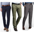 Men's casual and business-formal trousers available in multi-packs, including navy blue, olive/army green, and grey