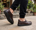 Brown leather comfort slip-on shoes