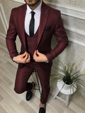Slim-fit, three-piece burgundy suit