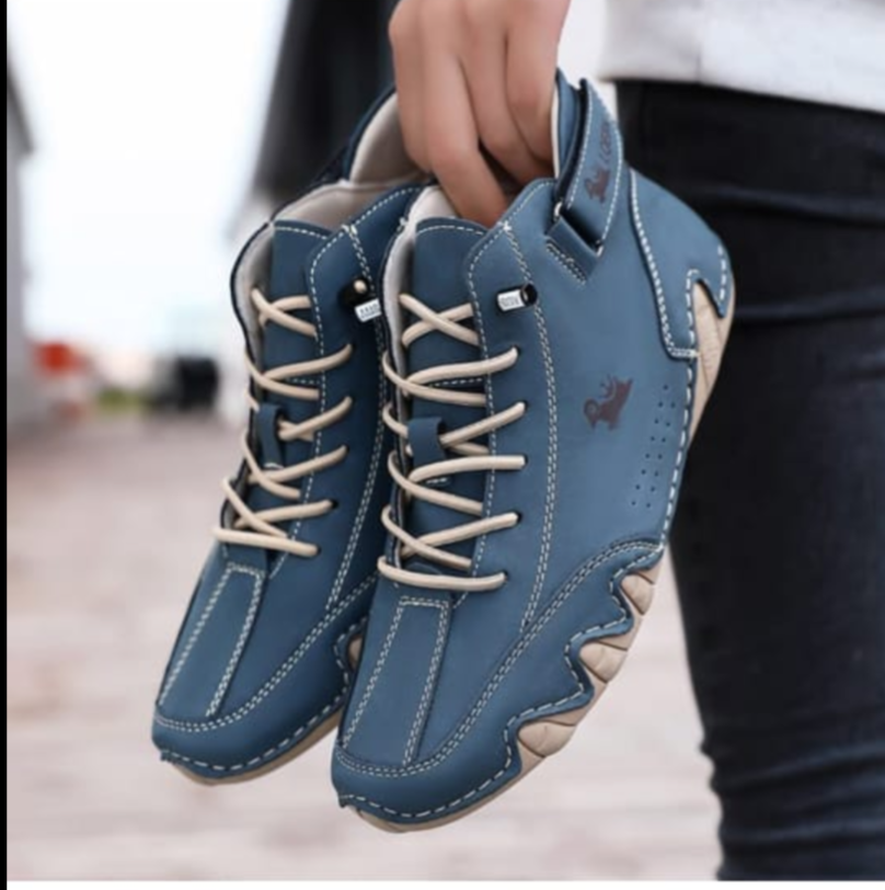 Blue high-top casual leather walking shoes