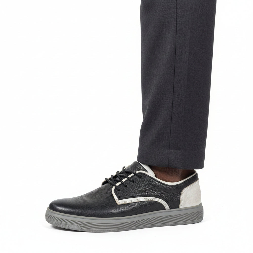 Black textured leather low-top casual dress sneaker