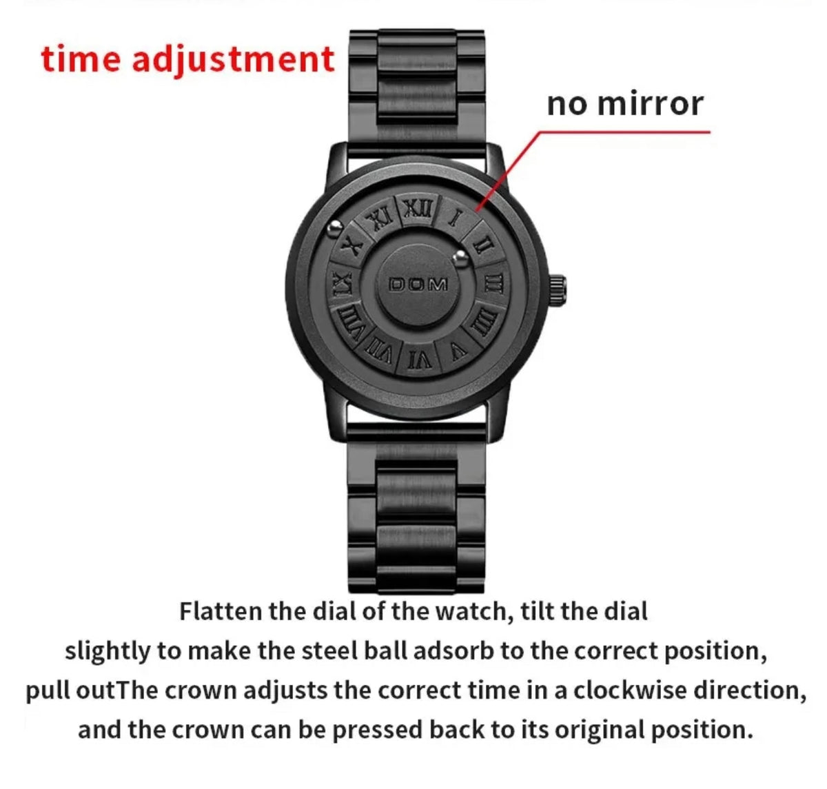 DOM men’s magnetic rolling pointer wristwatch
