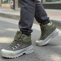 Olive green and grey high-top utility boot