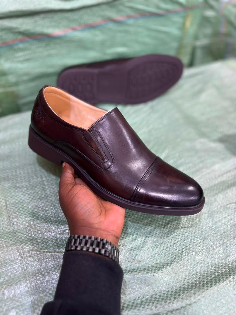 Dark brown leather slip-on formal dress shoes