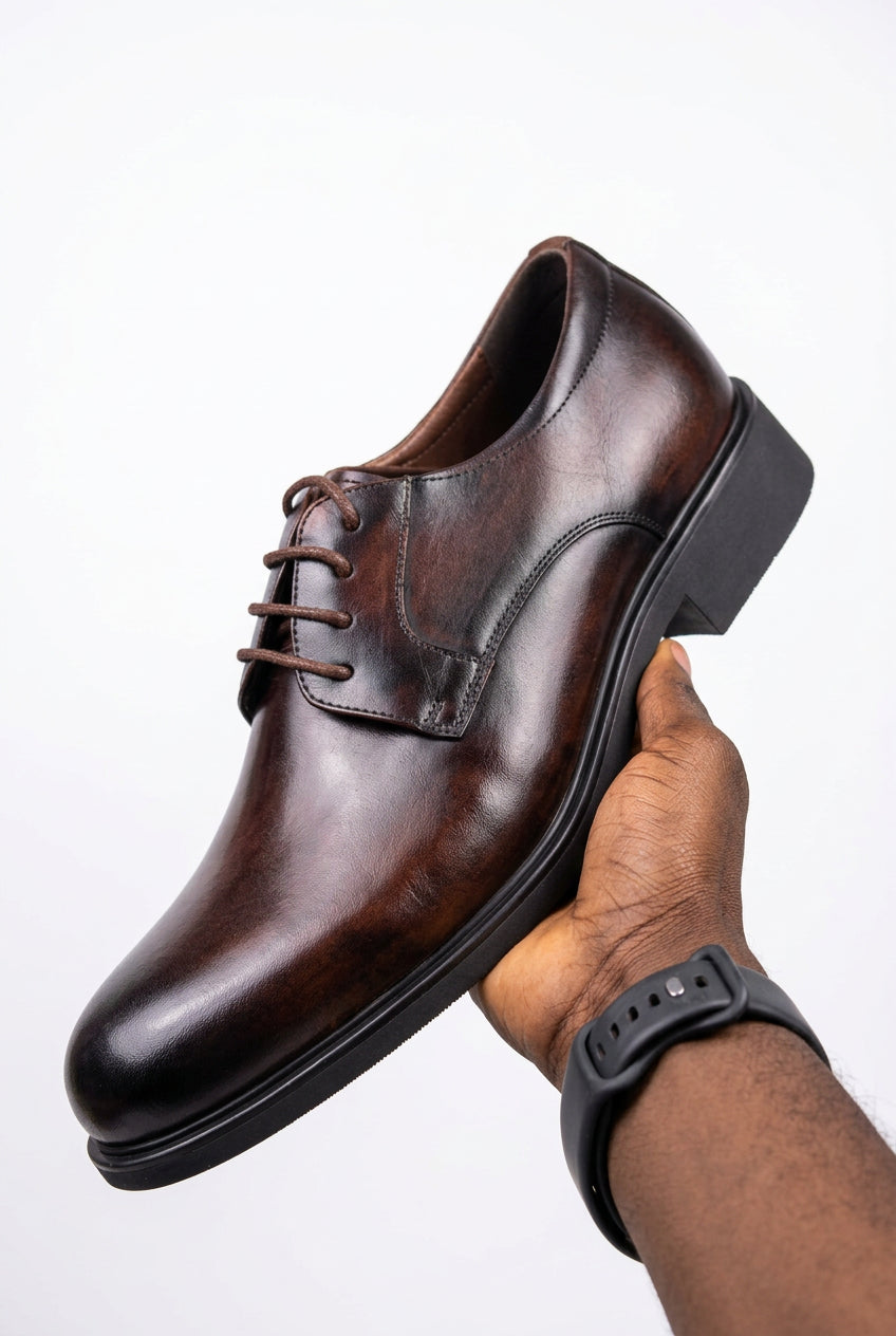 Classic dark brown leather derby dress shoes