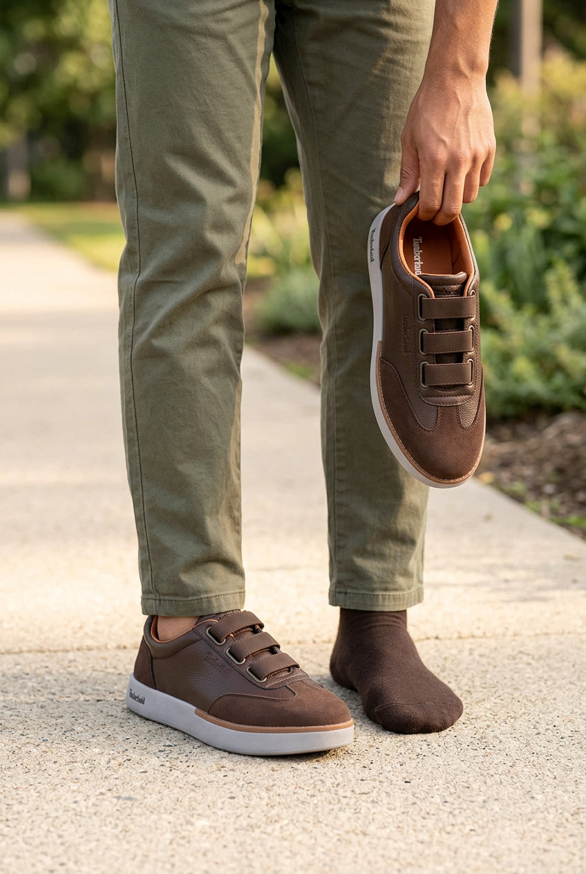 Brown Timberland low-top casual sneakers